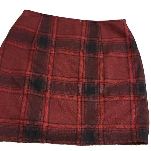 Hollister Skirt Juniors 1 Y2K Red Tartan Wool Plaid Side Zip Sleaze Academia - Picture 6 of 7